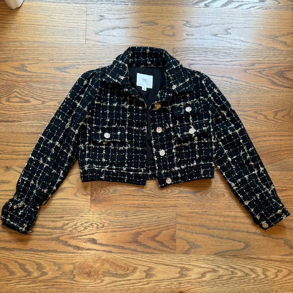 Girls cropped sparkly black dressy jacket size Medium